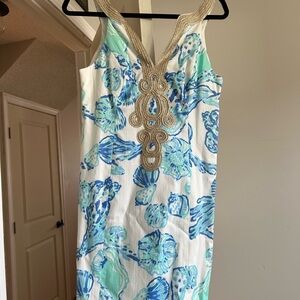 Elegant Blue and White Floral Dress